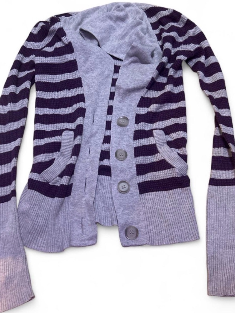 American Eagle Striped Purple and Lavender Button-Front Women's Cardigan Sweater